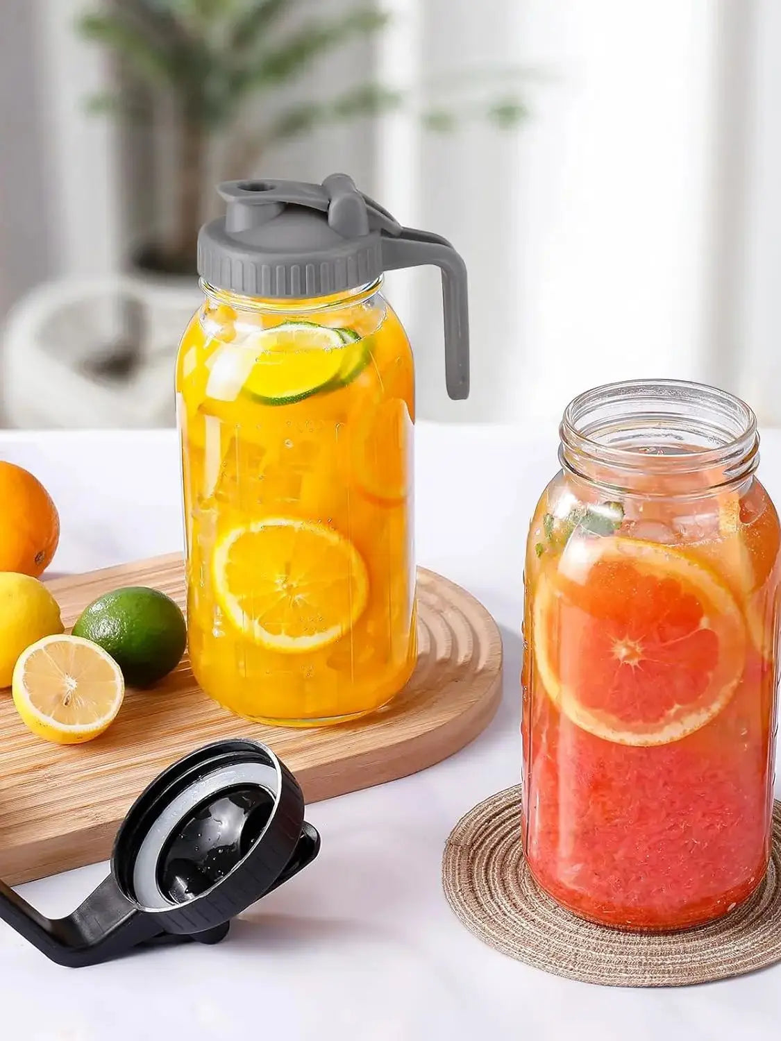 2-piece 64 ounce glass Mason jar kettle with lid and handle, outdoor sun tea kettle, refrigerator ice tea kettle, used for maki
