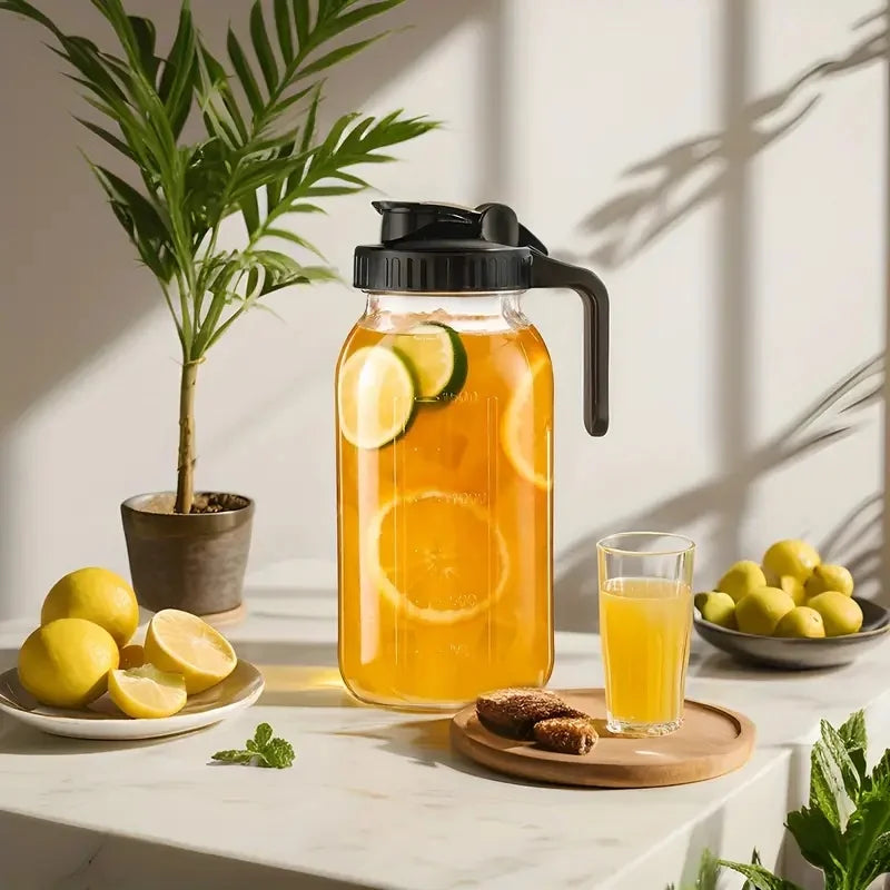 2-piece 64 ounce glass Mason jar kettle with lid and handle, outdoor sun tea kettle, refrigerator ice tea kettle, used for maki