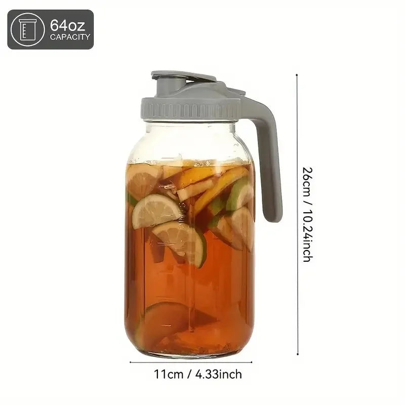 2-piece 64 ounce glass Mason jar kettle with lid and handle, outdoor sun tea kettle, refrigerator ice tea kettle, used for maki