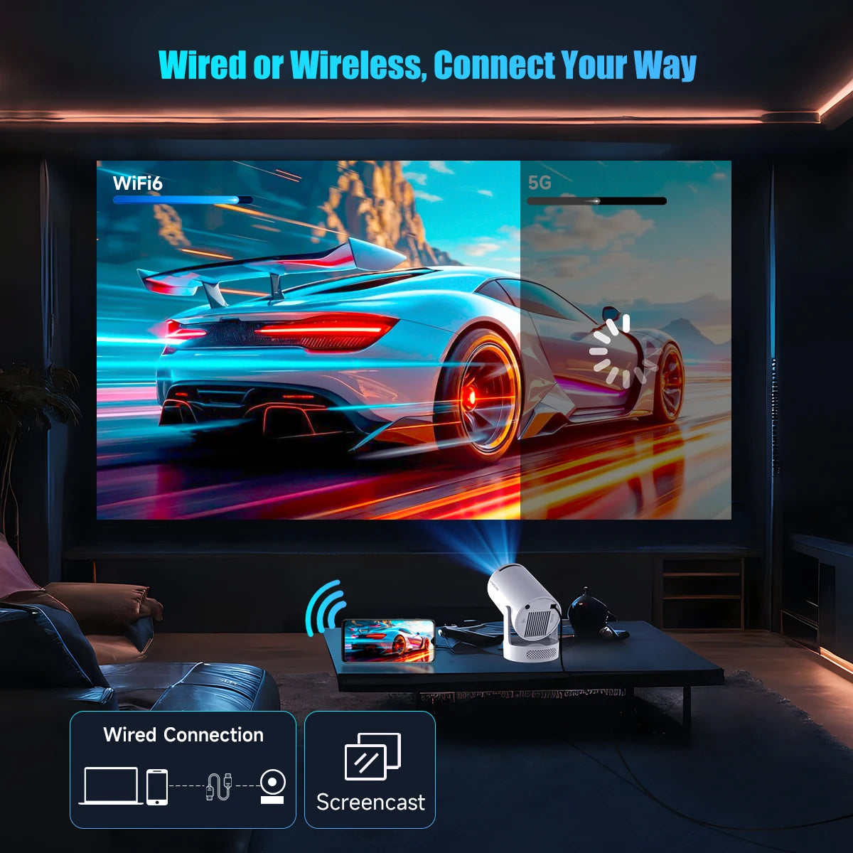 Magcubic HY300 Pro + Projector 4K 720P With 5W Speaker Android 11 8000 Lumens WiFi 6 BT5.4 Outdoor Video Home Theater Projector