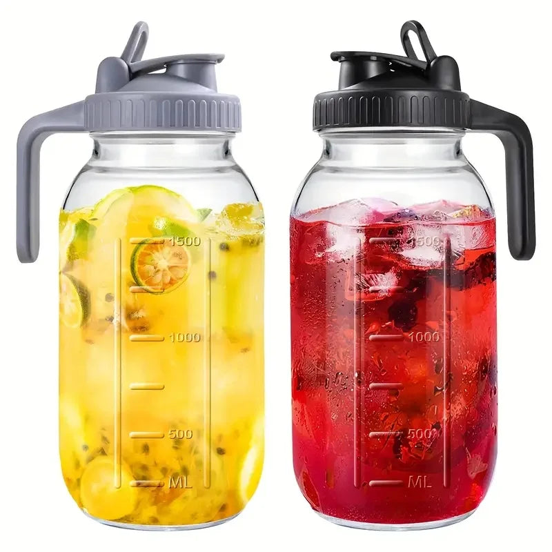 2-piece 64 ounce glass Mason jar kettle with lid and handle, outdoor sun tea kettle, refrigerator ice tea kettle, used for maki