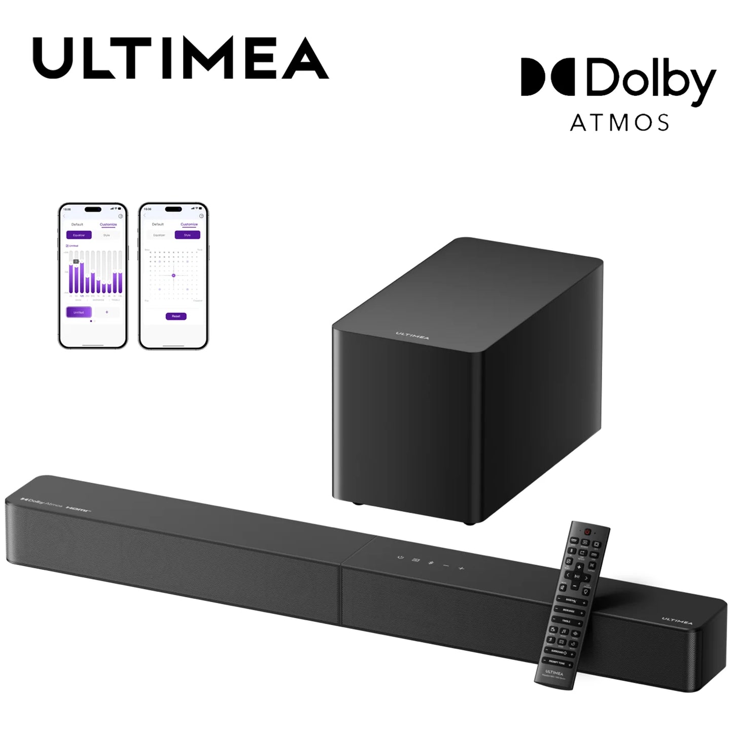 ULTIMEA 340W 5.1 Soundbar with Dolby Atmos, Surround Sound System with 5.25" Wired Subwoofer, Home Theater Smart APP Control
