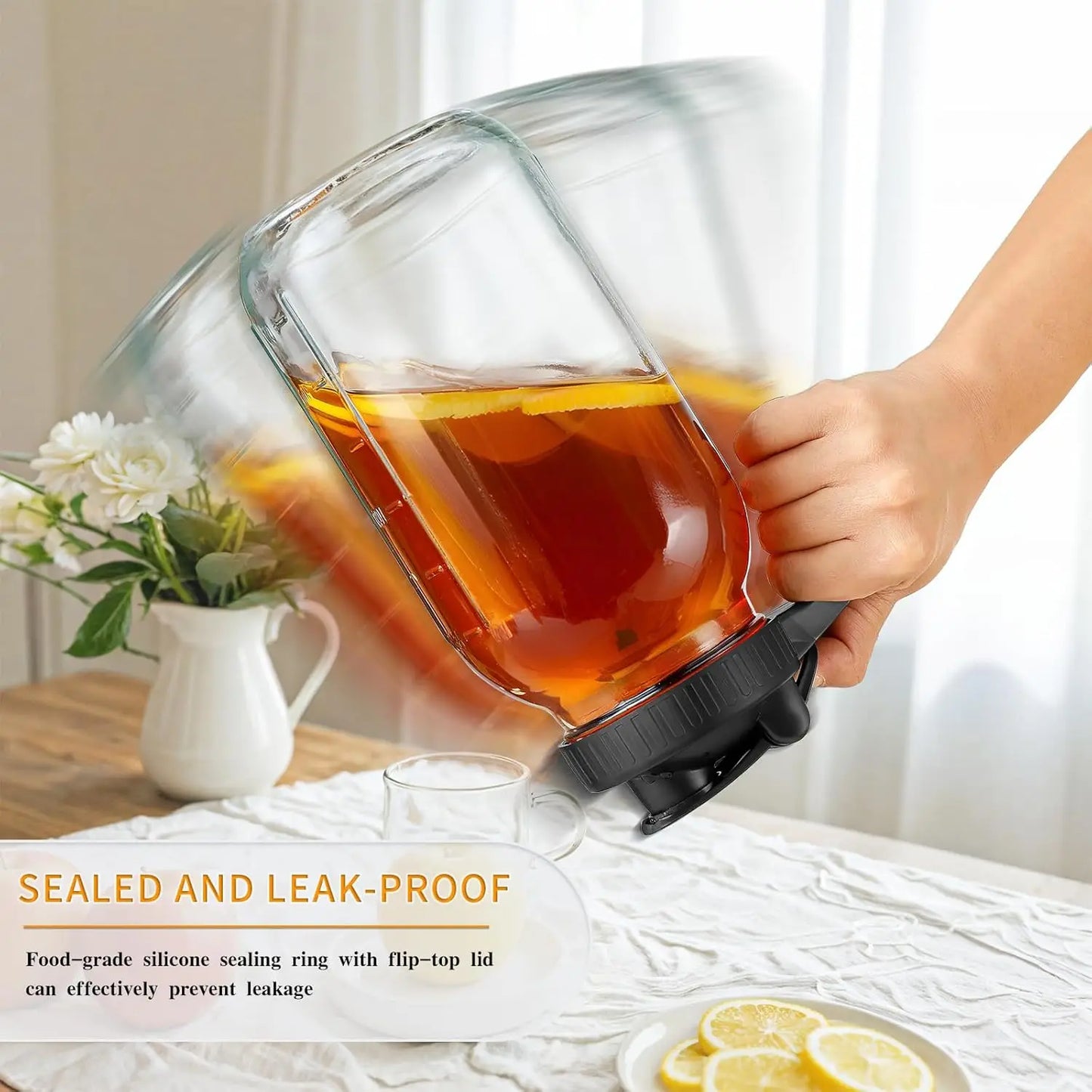 2-piece 64 ounce glass Mason jar kettle with lid and handle, outdoor sun tea kettle, refrigerator ice tea kettle, used for maki