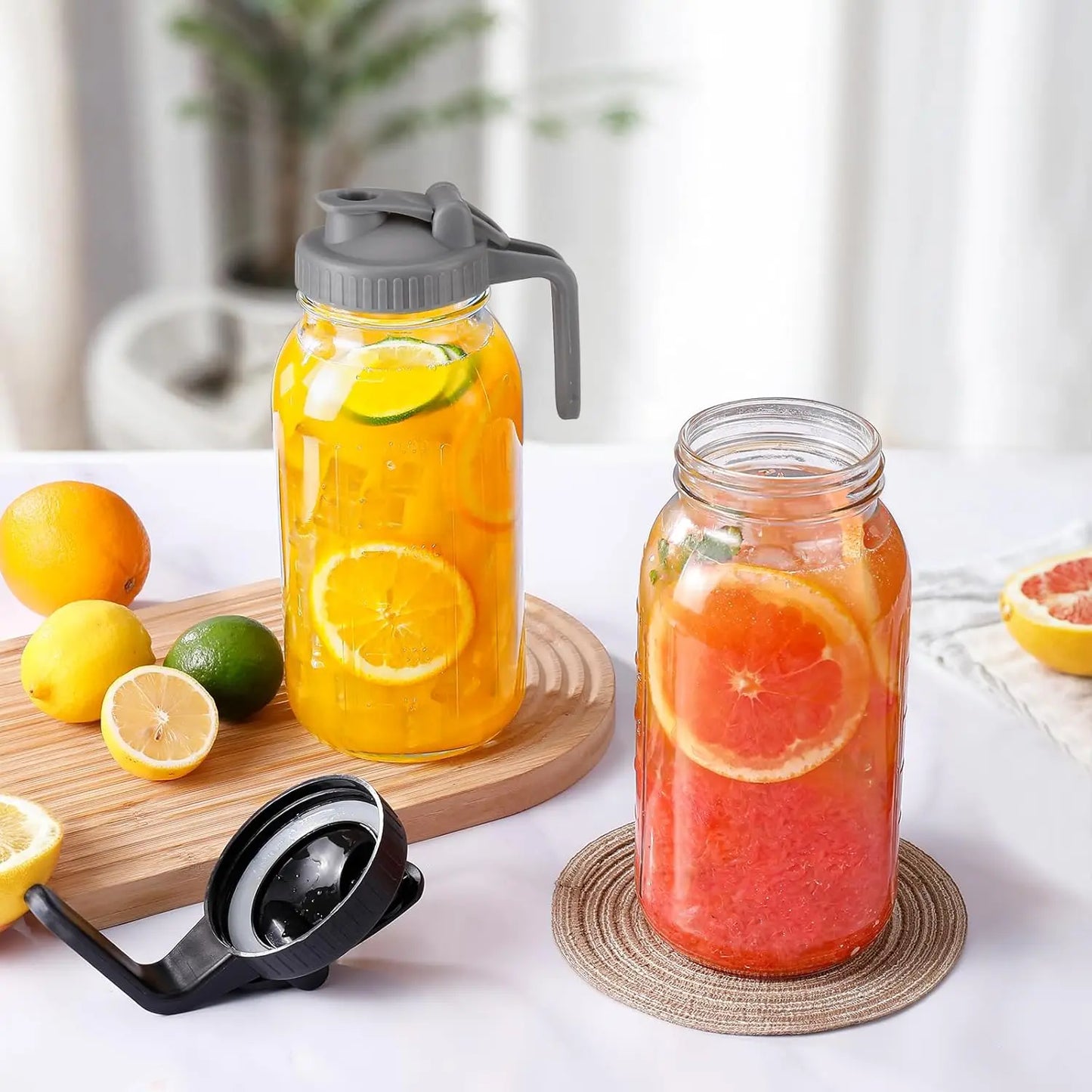 2-piece 64 ounce glass Mason jar kettle with lid and handle, outdoor sun tea kettle, refrigerator ice tea kettle, used for maki